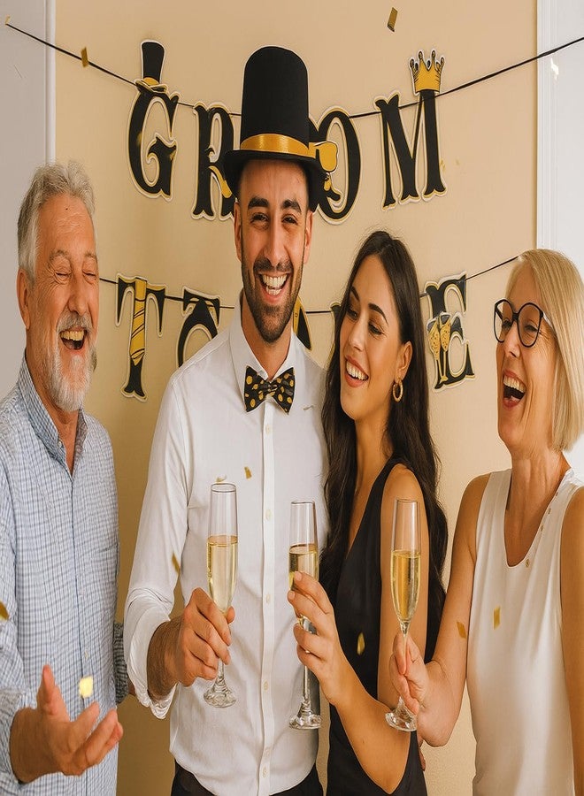 AMFIN GROOM TO BE Banner - Black & Gold Bachelor Party Décor | Premium Cardstock with Tux & Champagne Elements | Adjustable Length - Pack 1 - Image 2